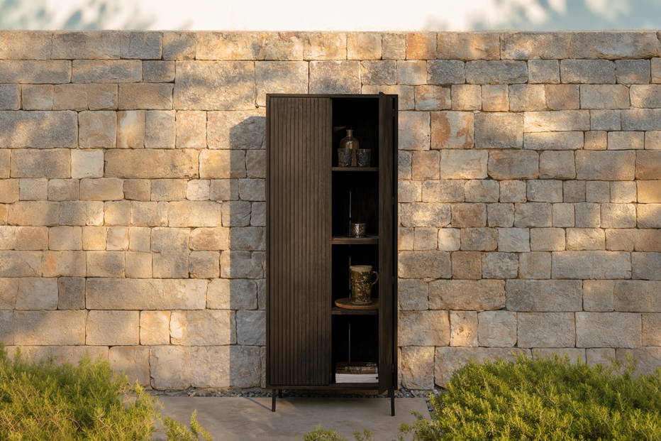 The Chora cupboard in pallissandro accoya wood.
