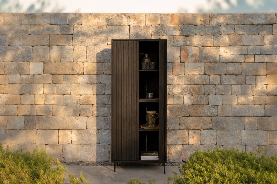 The Chora cupboard in pallissandro accoya wood. The Chora cupboard in pallissandro accoya wood.