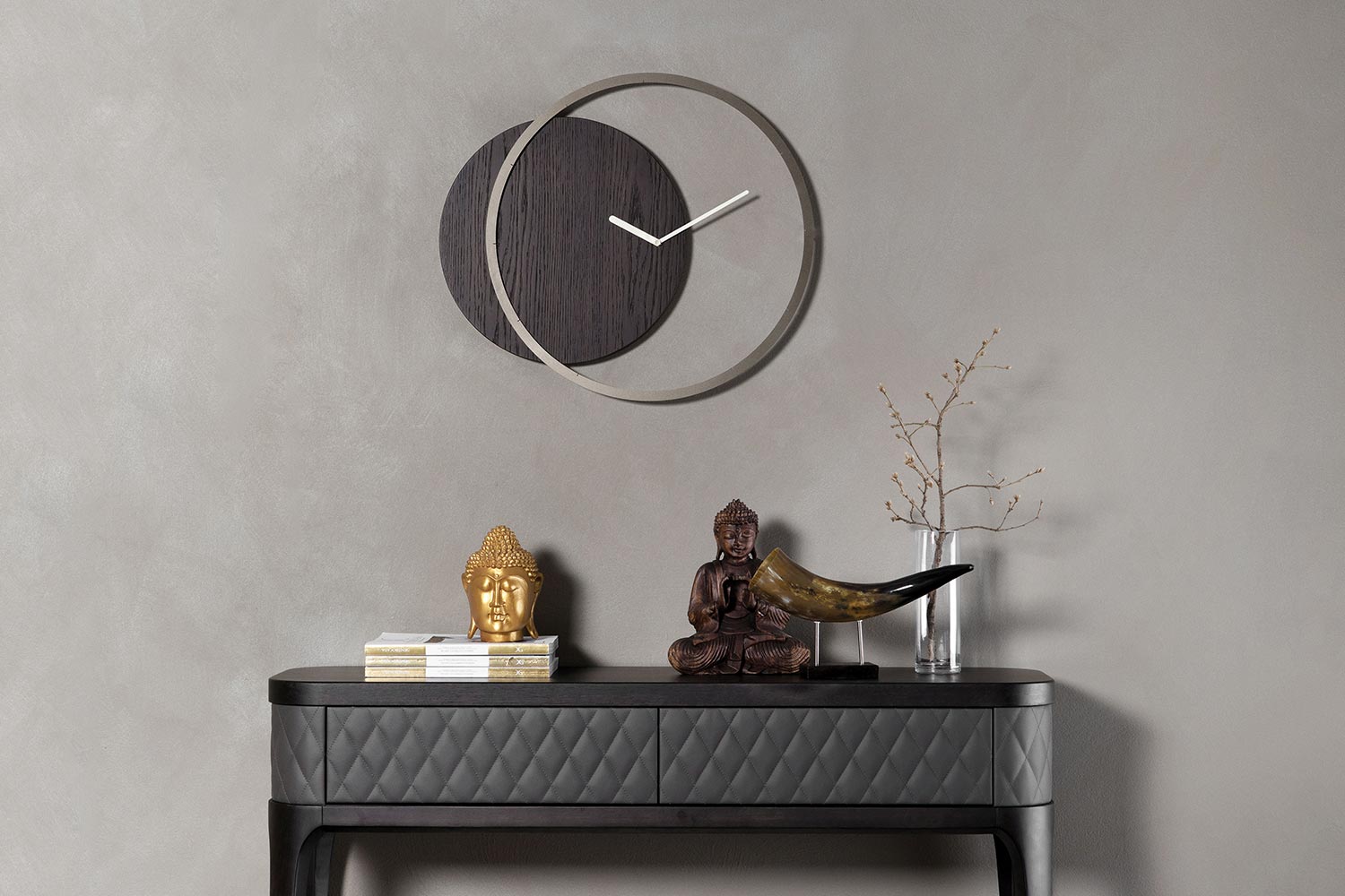 Circle clock by Tonin Casa with Tiffany console table