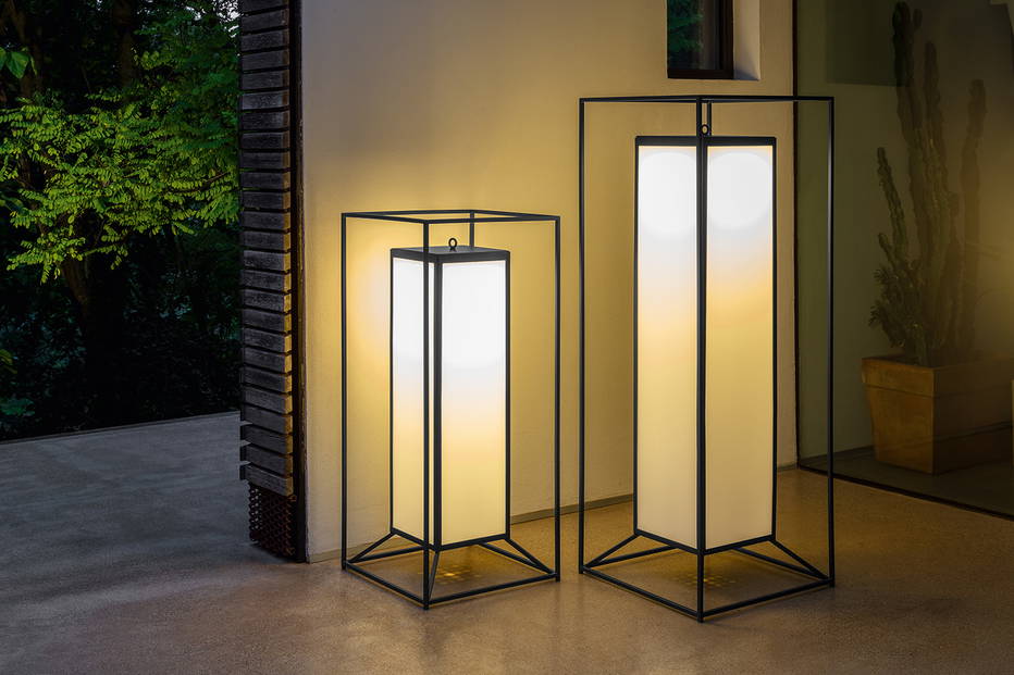 Cleo Alu outdoor lantern lamp features a unique design