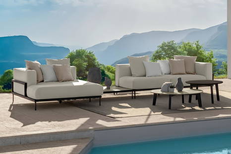 Cleo wood chaise sectional with large table by Talenti