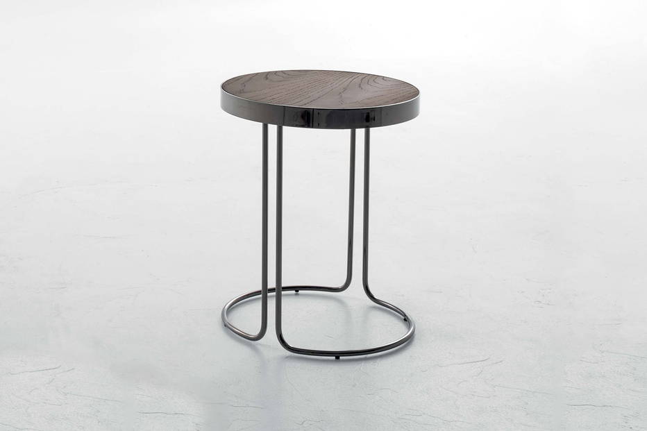 Cora end table with Heat Treated Dark Oak top and Black glossy base