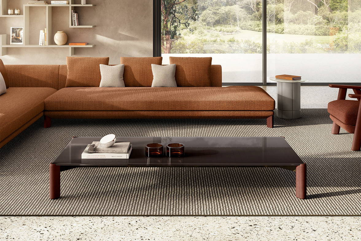 The Correr Slim coffee table with the Alberoni end table and Altana sectional sofa. The Correr Slim coffee table with the Alberoni end table and Altana sectional sofa.