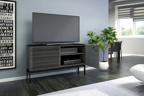 Corridor 7128 slim media cabinet in charcoal stained ash