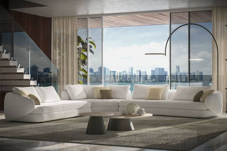 Craig Corner Sectional Sofa with Albert Keramik Round Coffee Table and Madras Area Rug