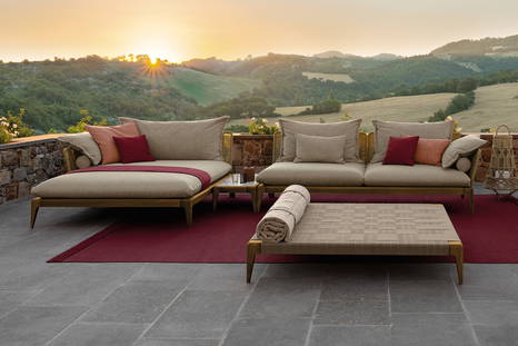 Cruise Teak chaise sectional sofa with table by Talenti