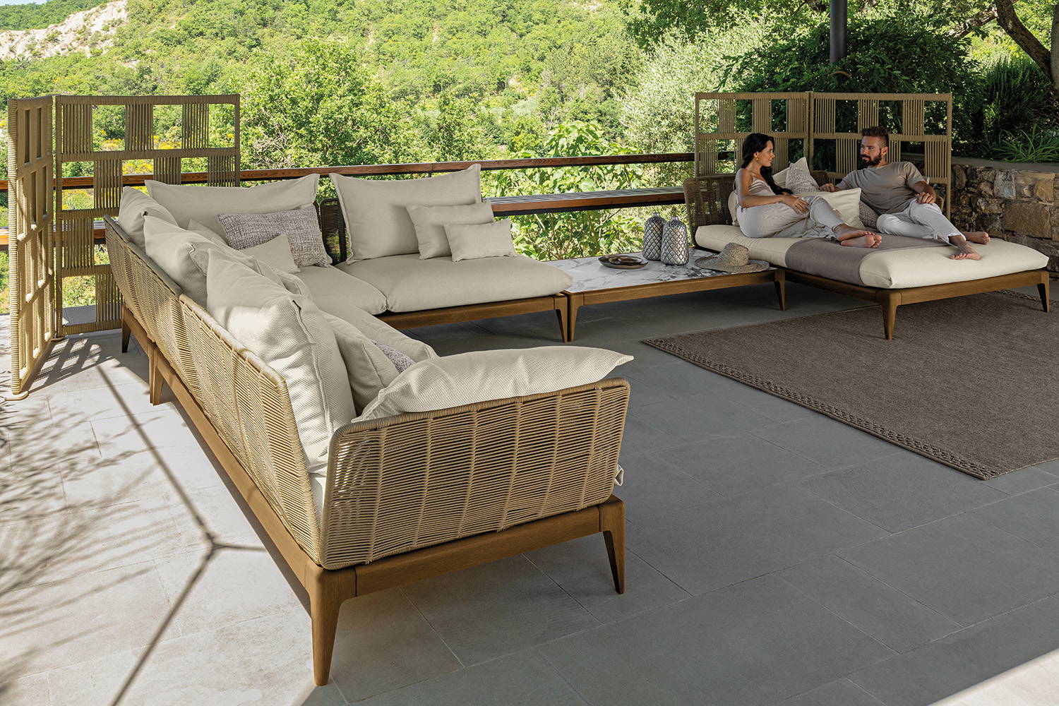 Cruise Teak J-Shape Sectional Sofa