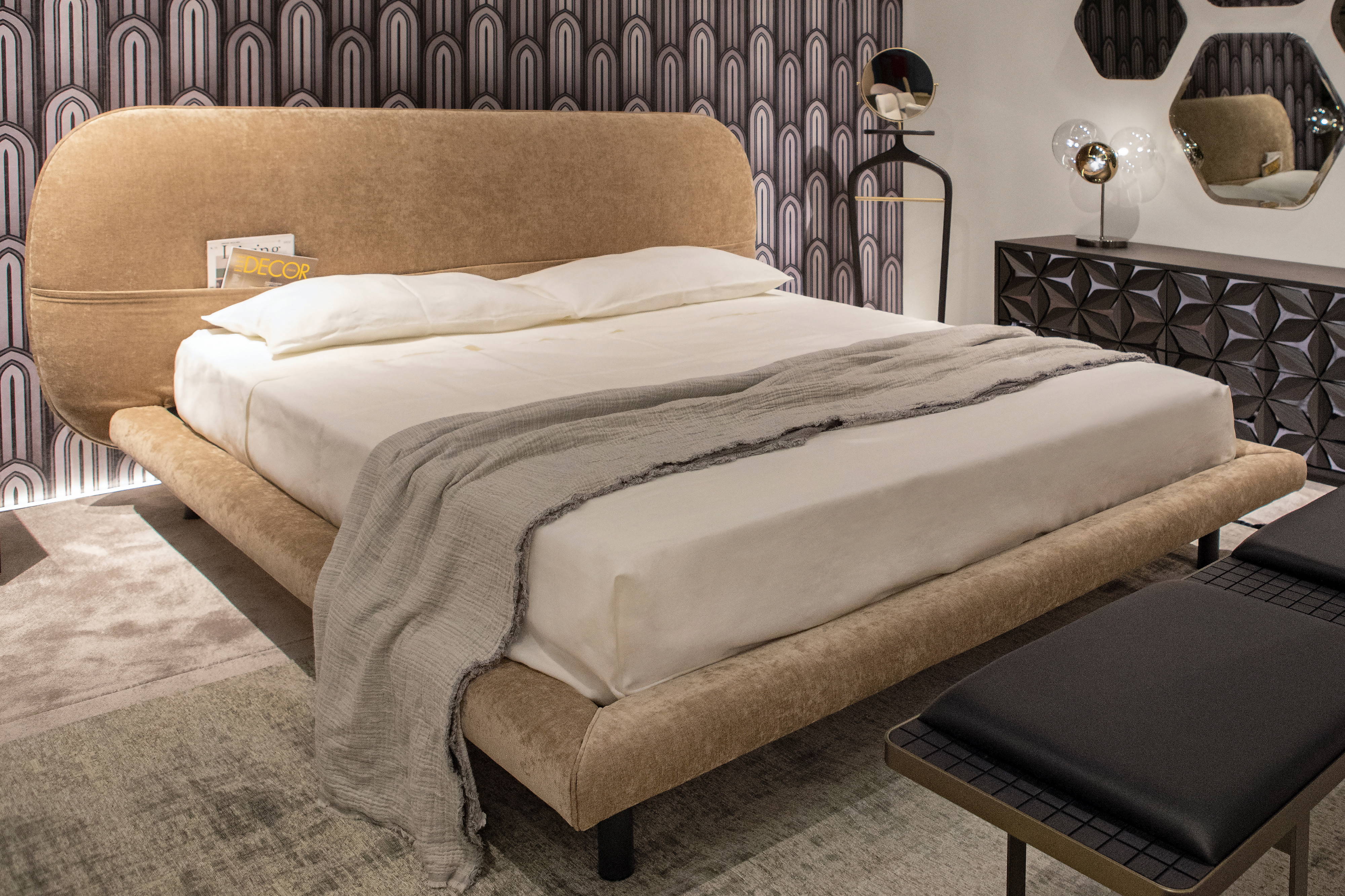Dan Bed with Atomo Table Lamp and Callisto Coat Rack