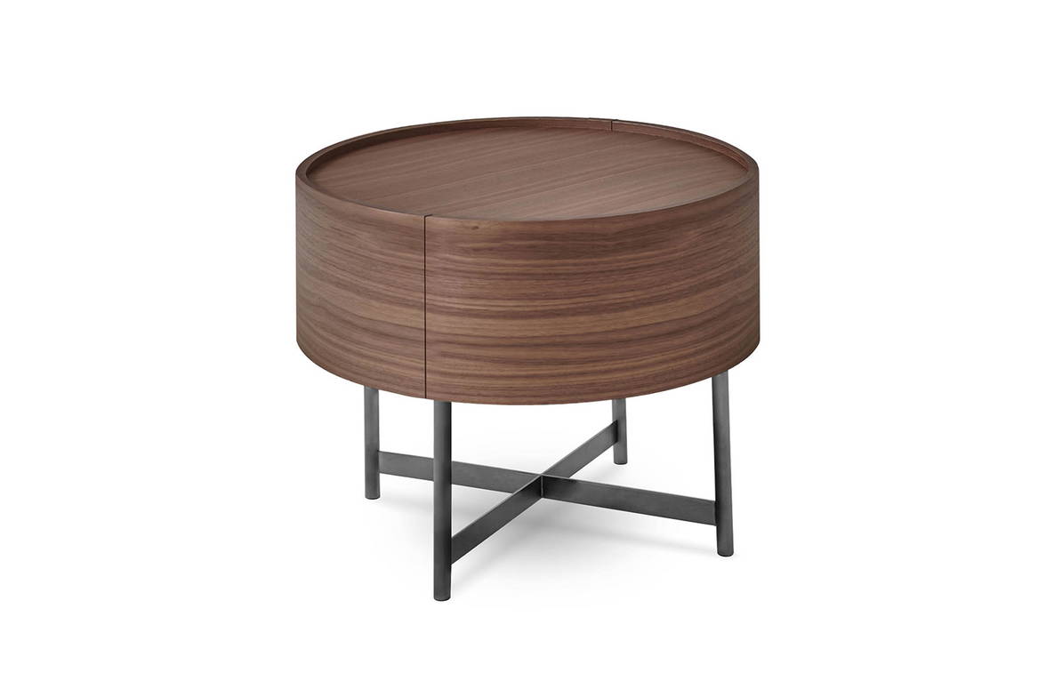 The Dedalo Nightstand with Base in a walnut finish. The Dedalo Nightstand with Base in a walnut finish.