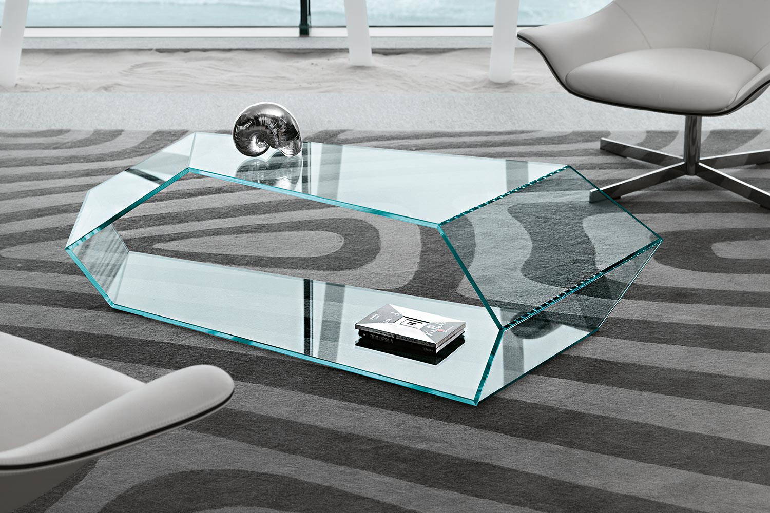 Dekon 2 coffee table in extra clear glass by Karim Rashid for Tonelli