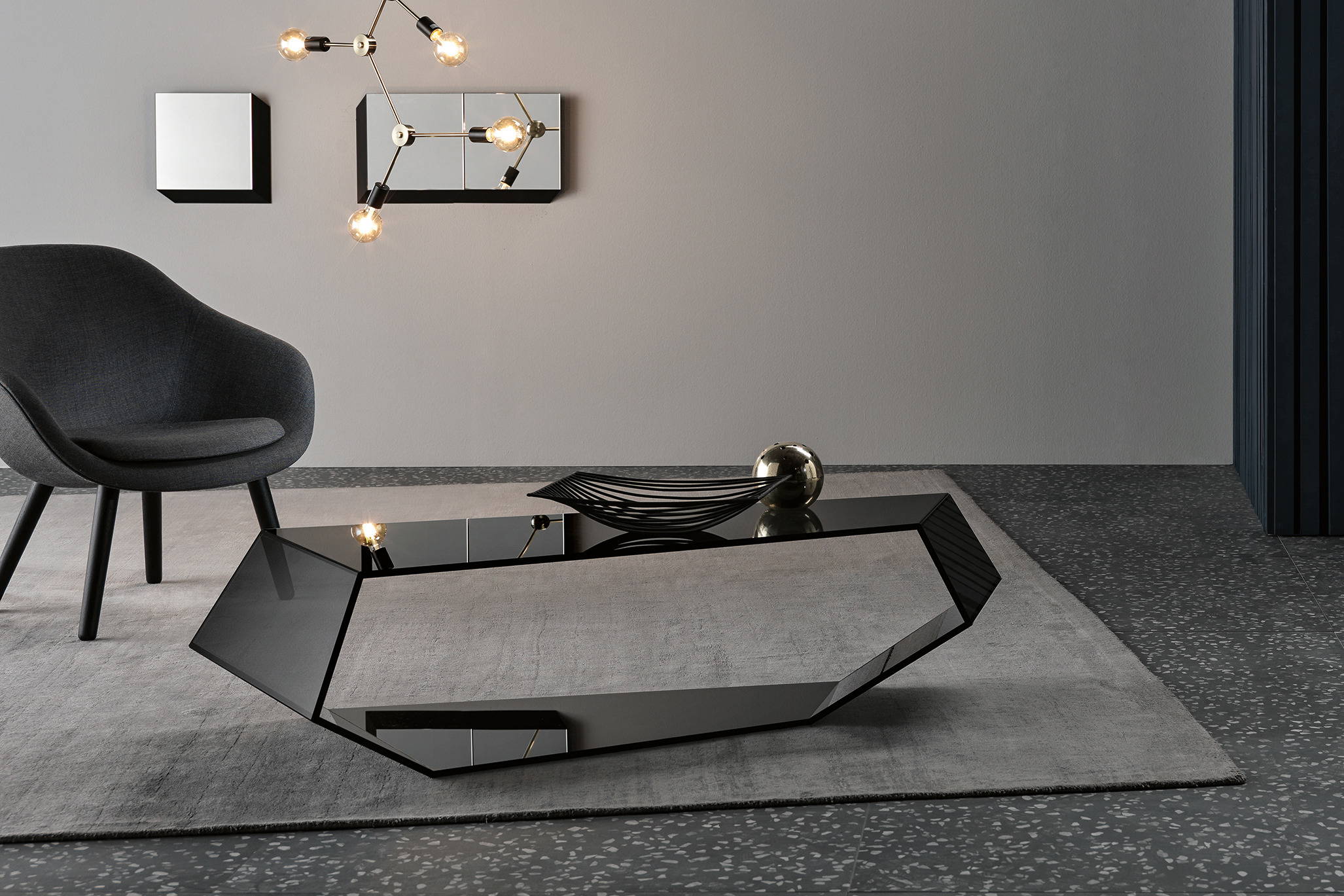 Dekon 2 coffee table in smoked glass finish