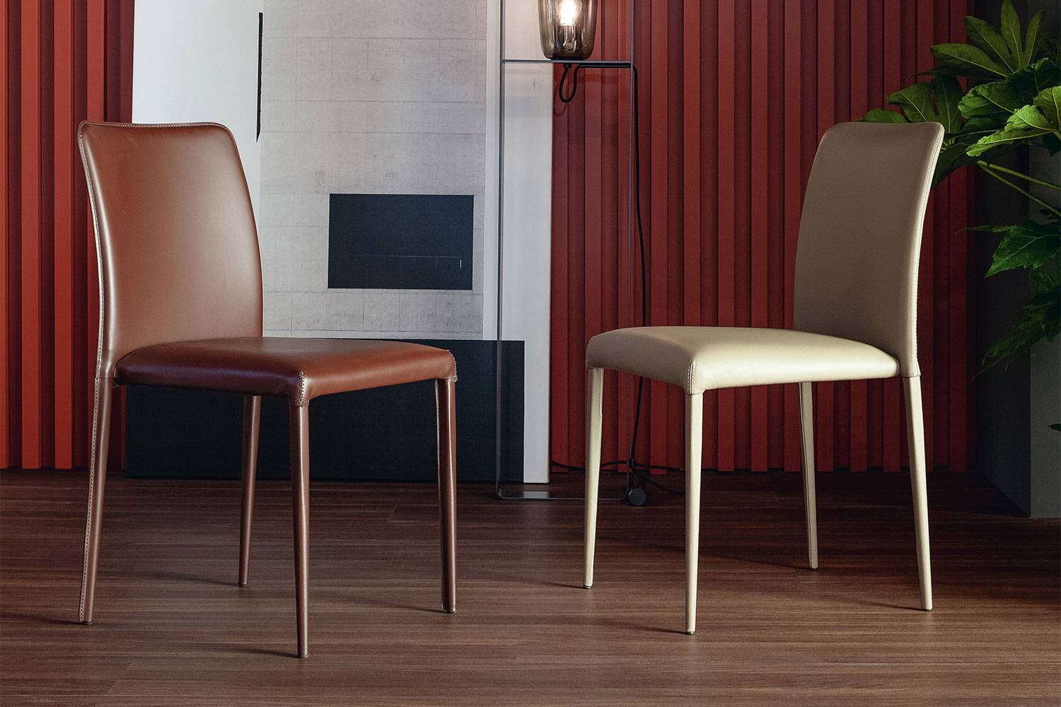 Deli dining chair with Deli hard leather dining chair by Bonaldo