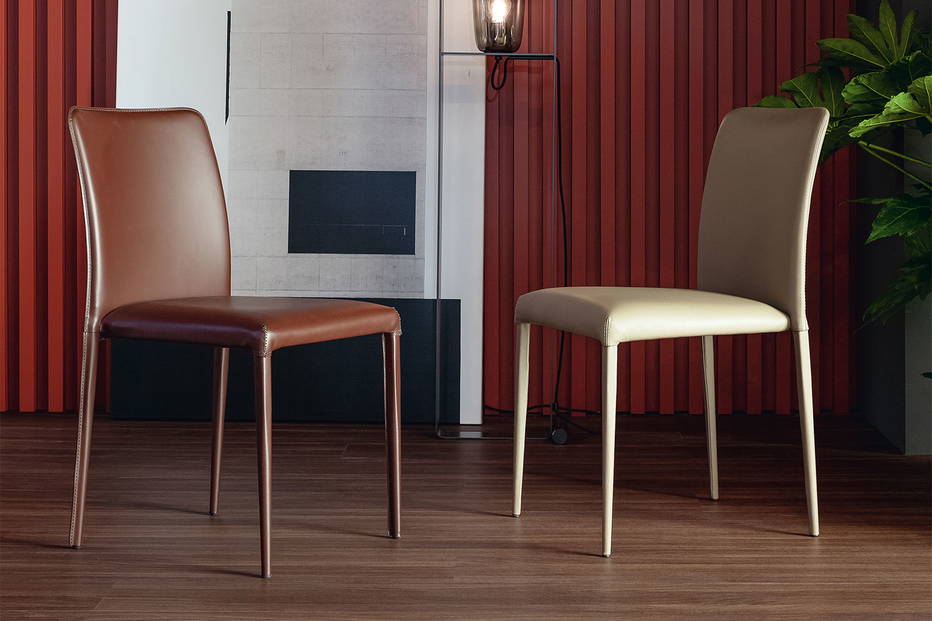 Deli dining chair with Deli hard leather dining chair by Bonaldo
