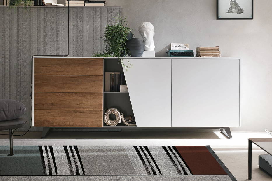 Diagonal sideboard (dual-tone finish available on request) in a living area