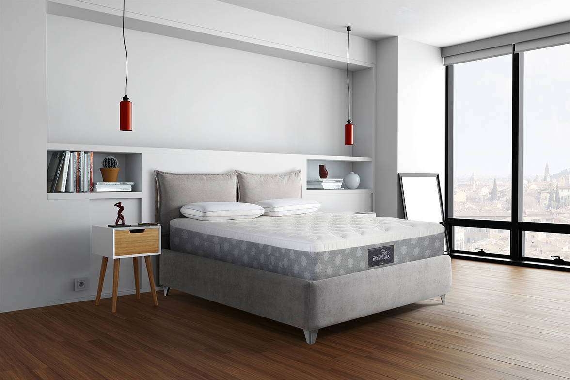 The Dolce Vita Dual 14 Mattress in a bedroom. The Dolce Vita Dual 14 Mattress in a bedroom.