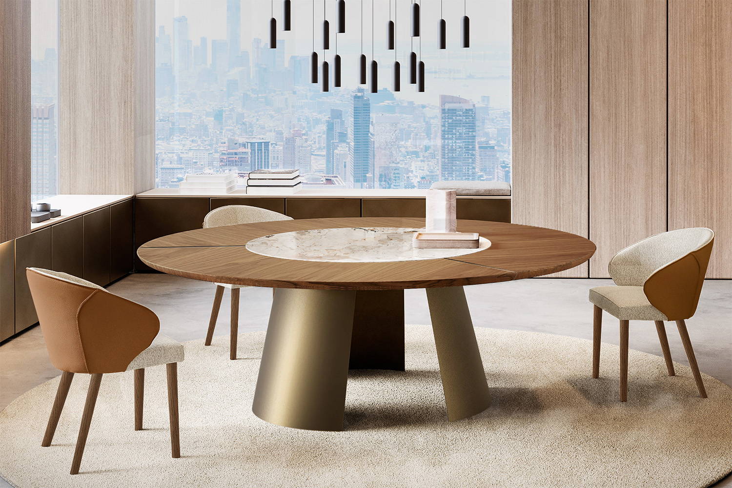 Dorian Wood-Ceramic Dining Table with Manta chairs