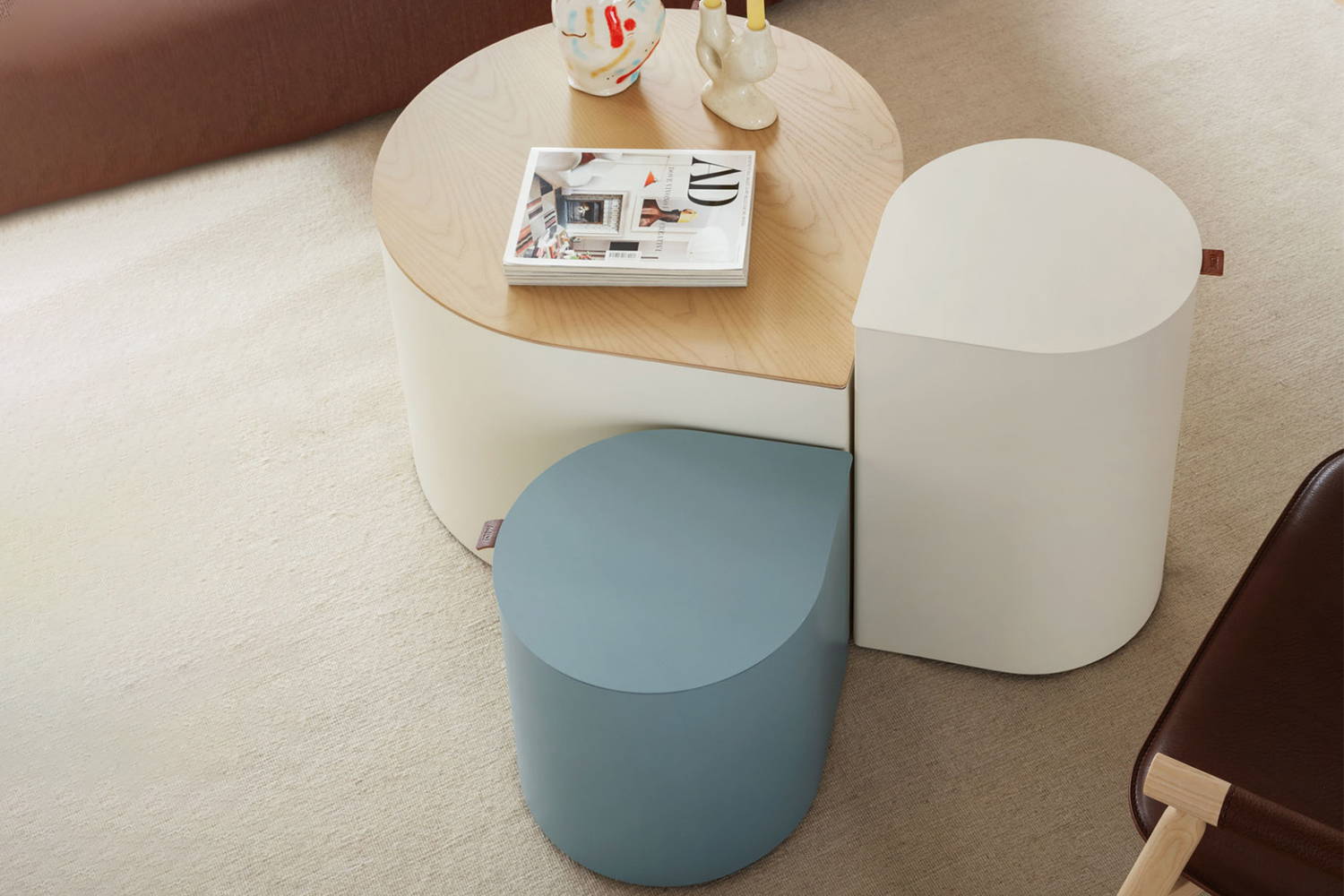 Drop Coffee Tables in living room with Suite Armchair