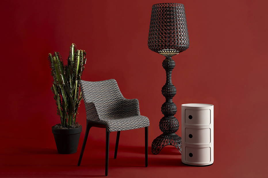 Eleganza Missoni Nia with the Kabuki Floor Lamp and Componibili End Table