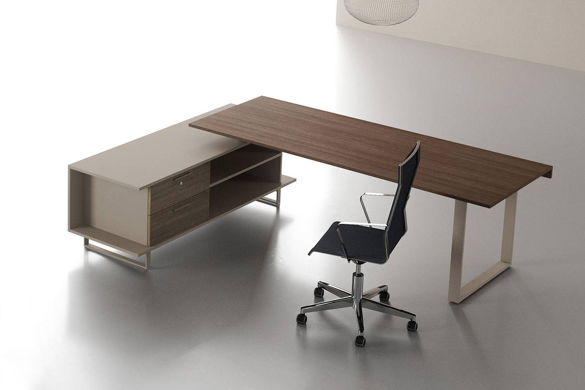 Essence office desk with 2-drawer credenza by Uffix Essence office desk with 2-drawer credenza by Uffix