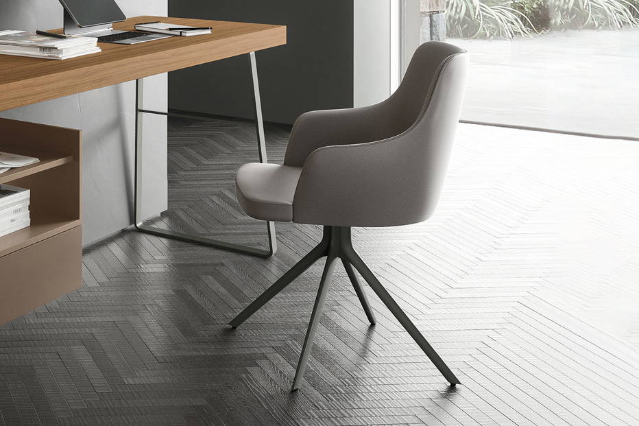 Eva swivel dining armchair, side view