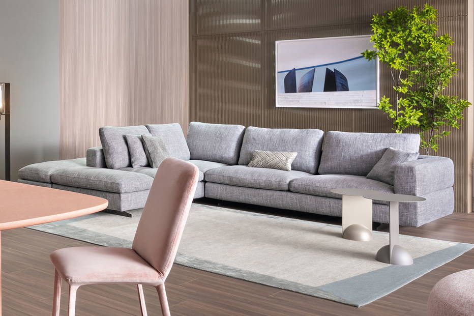 Ever More corner sectional with peninsula with Combination end tables.