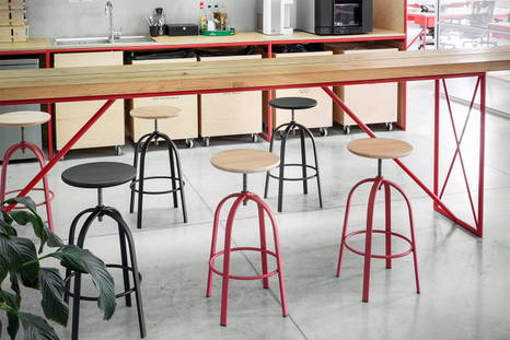 Ferrovitos Adjustable Stools are available with the seat in natural or black Beech wood