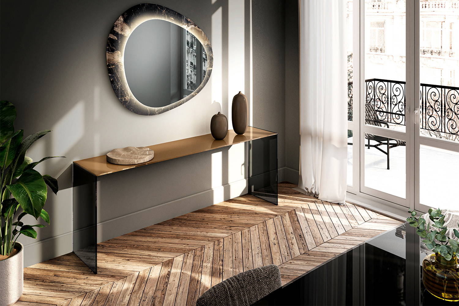 The Fine console table with the Era mirror.