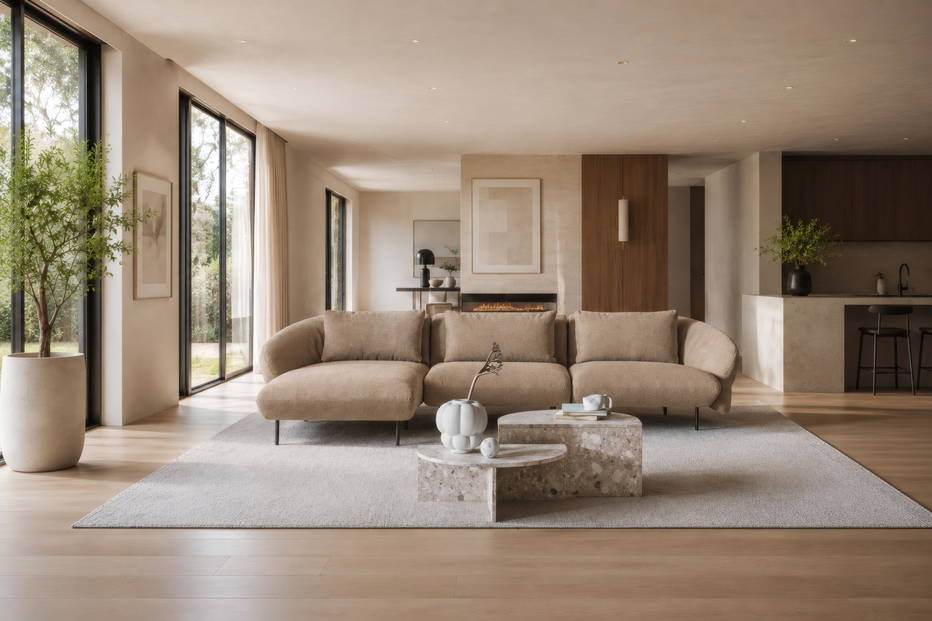 The Fleur Sectional Sofa with Chaise seen in left facing configuration with low backrests.