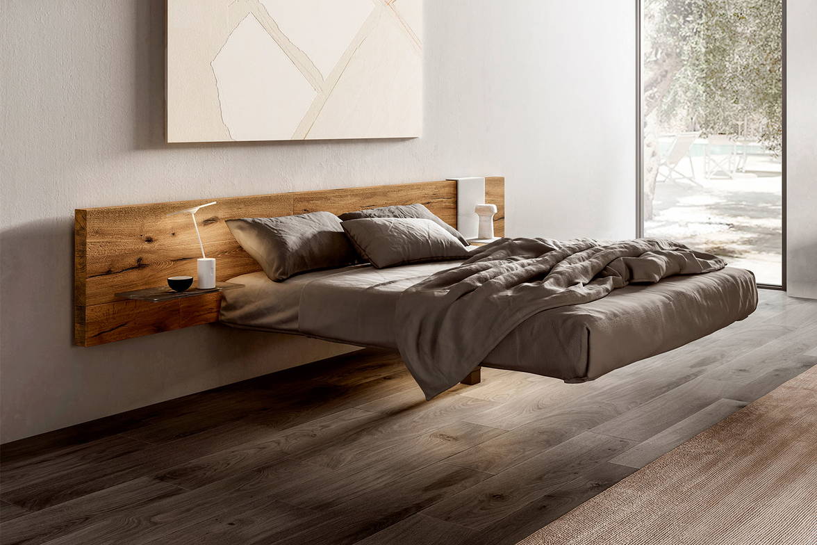 Fluttua wood bed by Lago angled view Fluttua wood bed by Lago angled view