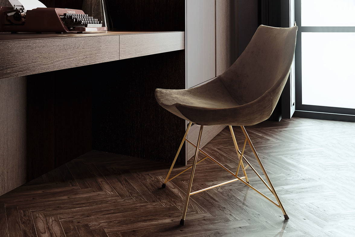 Gamma upholstered dining chair with star base by Pianca Gamma upholstered dining chair with star base by Pianca