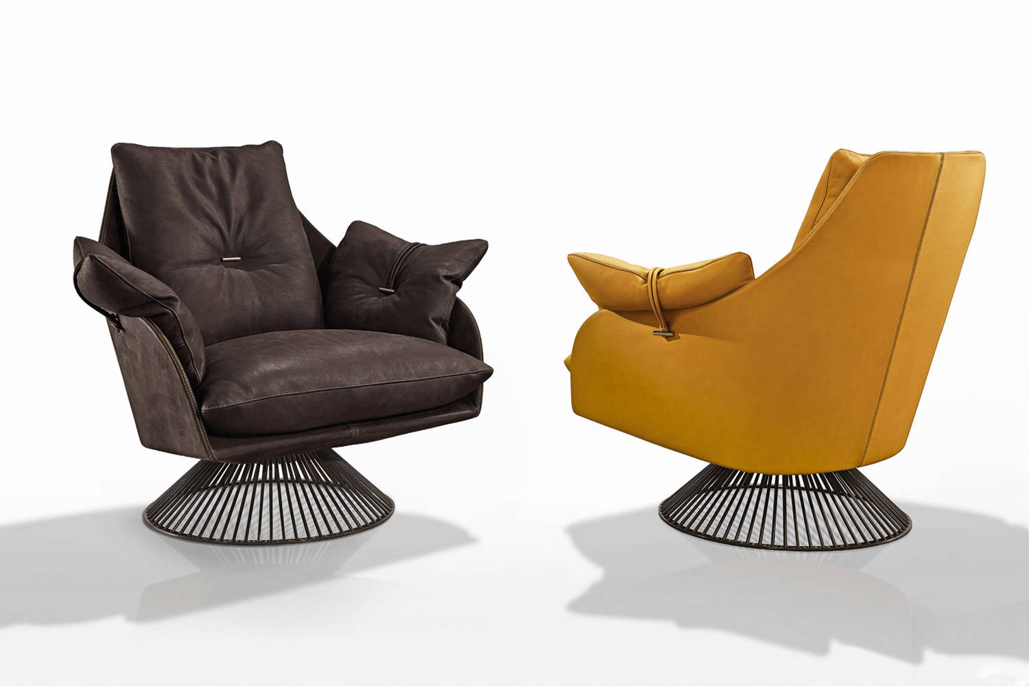Gloss swivel armchairs (frame upholstered in matching leather)