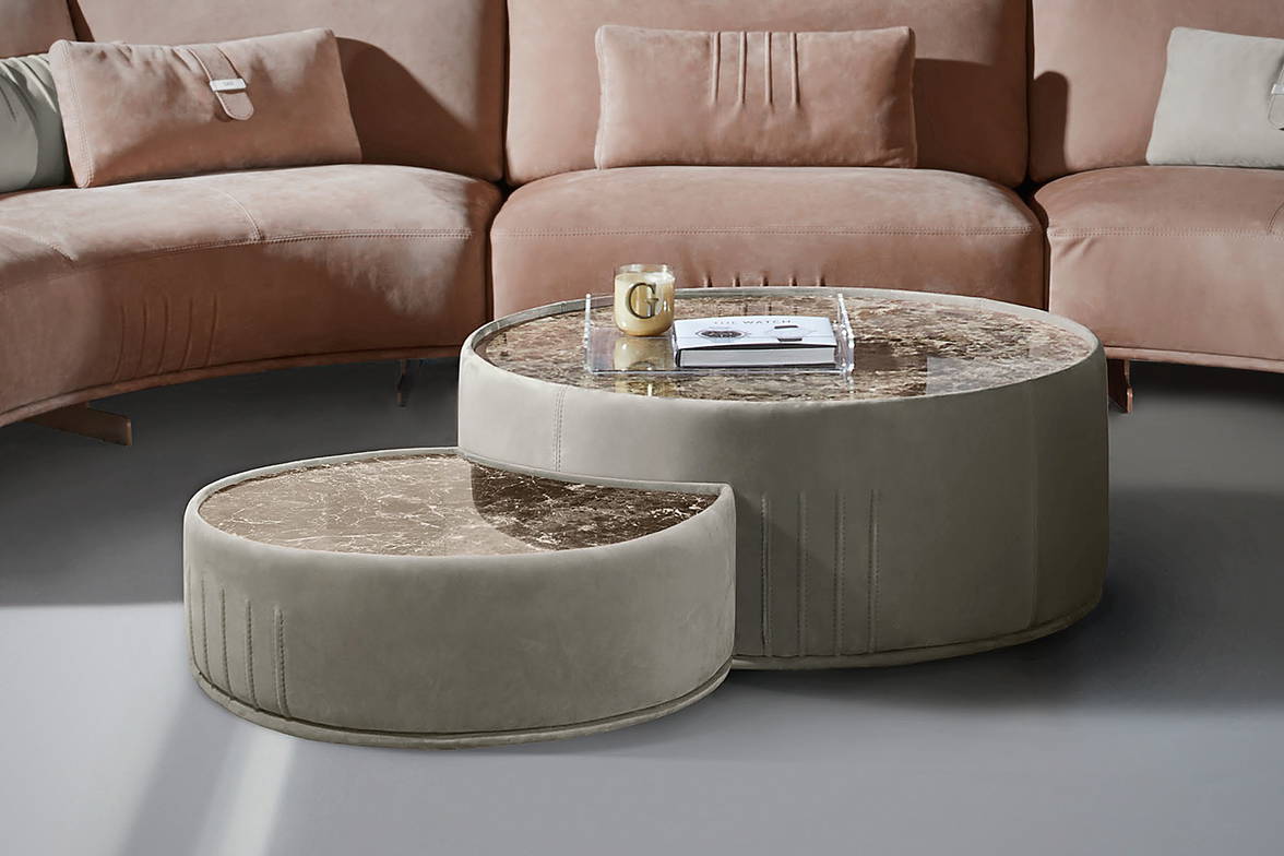 GMM Philly circular coffee tables, crescent and circular versions. GMM Philly circular coffee tables, crescent and circular versions.