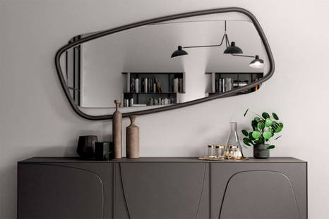 Golden Wood Mirror with Trilogy Duo Sideboard