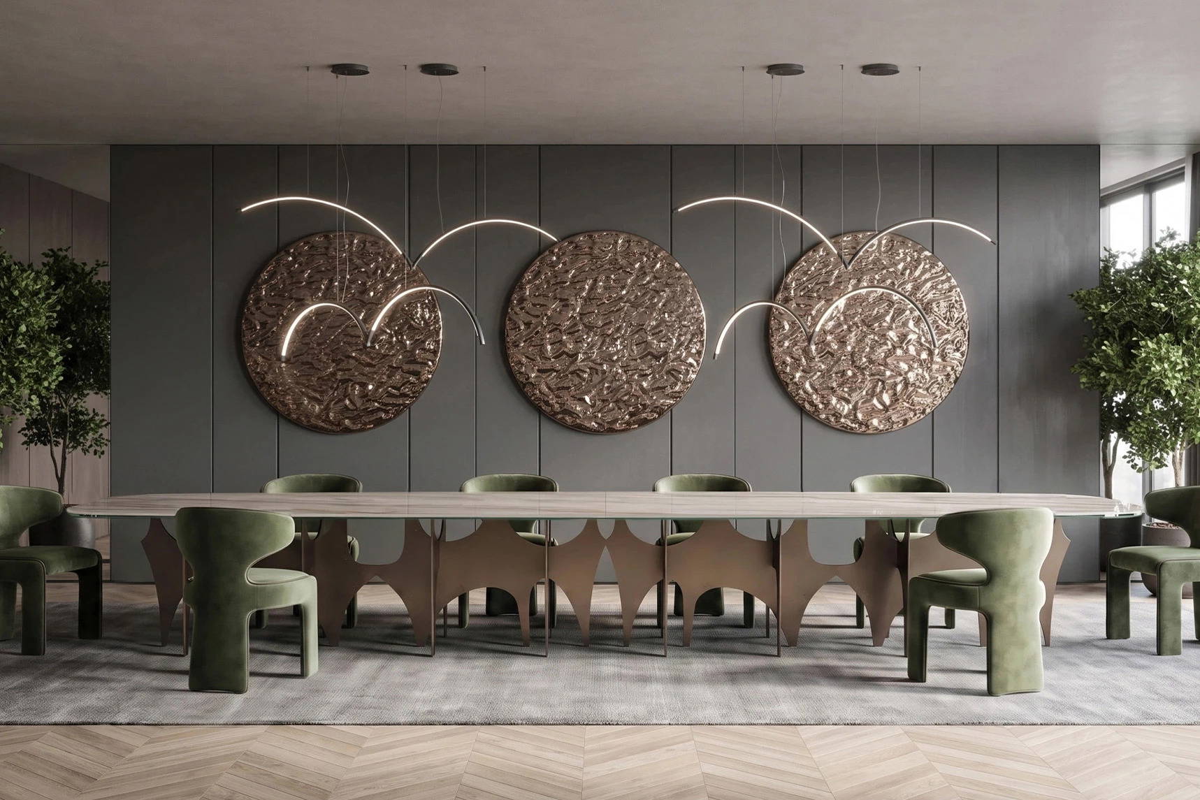 Gotham Maxi Dining Table with Mood Suspension Lights