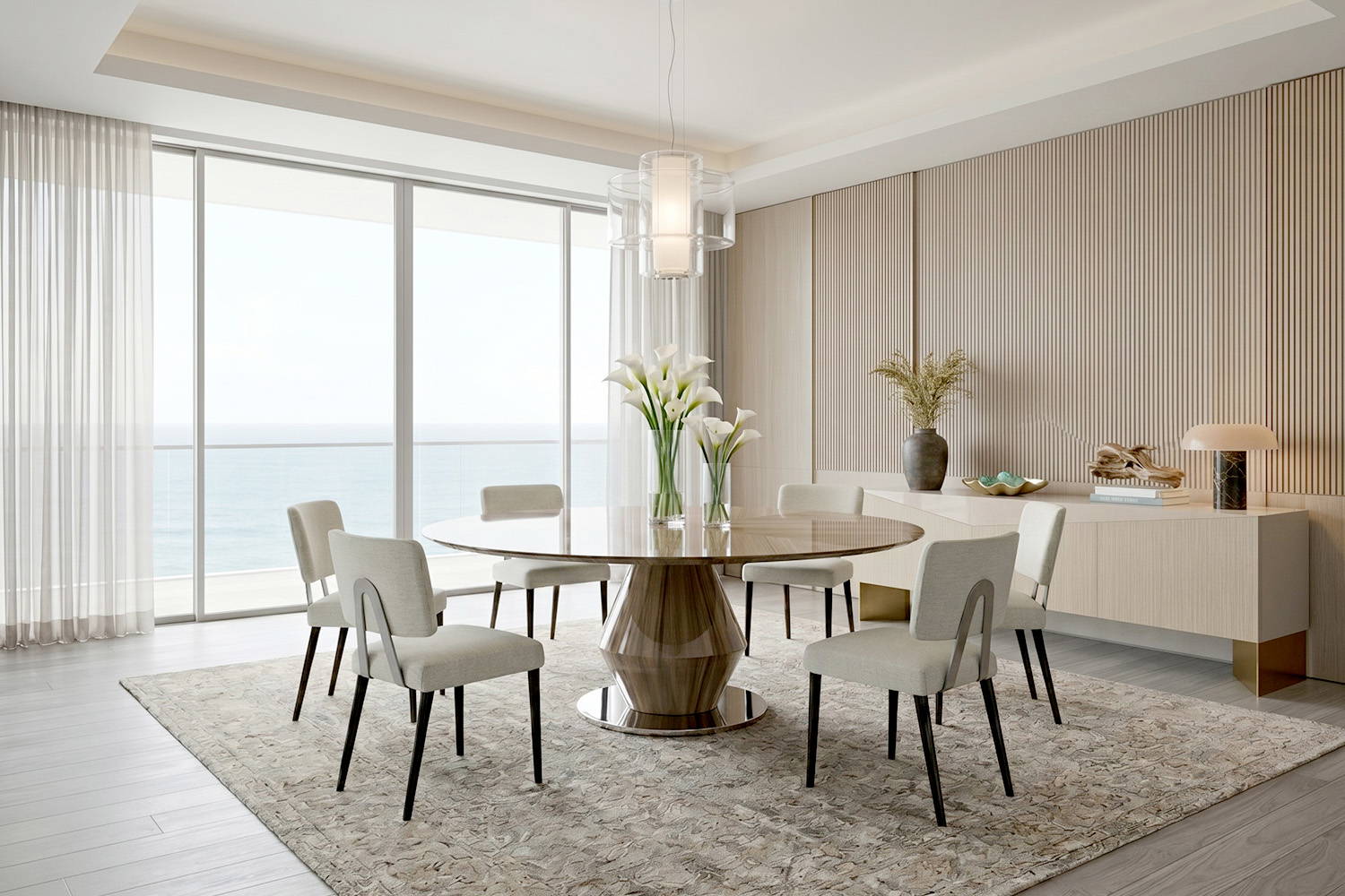 Grand Palais Wood  Base Round Dining Table 