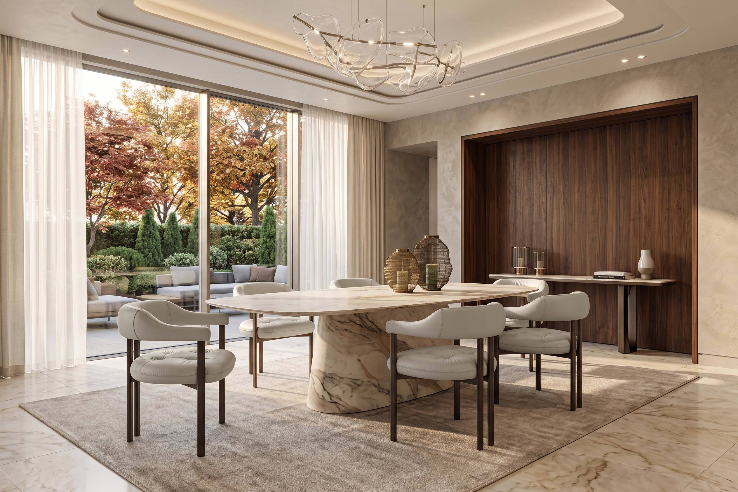 The Greta dining chairs with the Napoleon Keramik dining table.