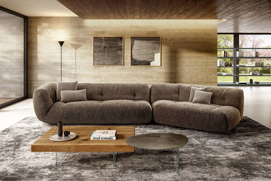 Happening 1495 angled sectional sofa with Pleasure coffee and end tables