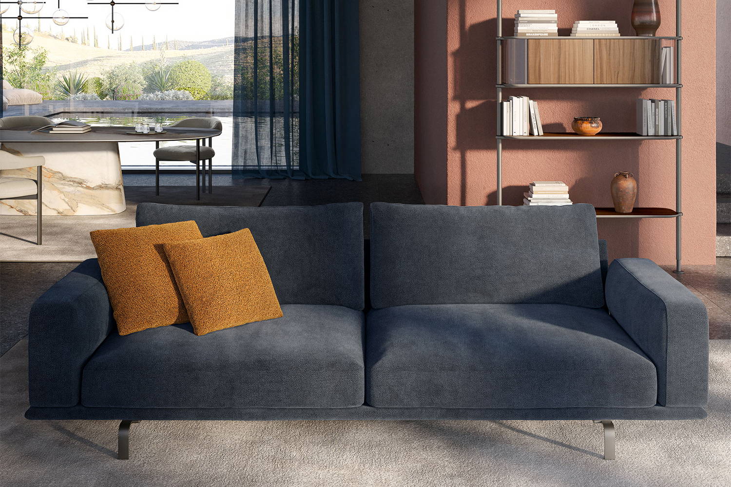 Harrison Sofa with Harbour Modular Bookcase and Kimi Area Rug