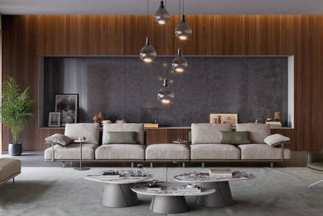 Heston XL Sectional Sofa from Cattelan Italia in B1-158 Luxury Chenille fabric upholstery and accent GLW12 Oliva Soft Leather Glove 