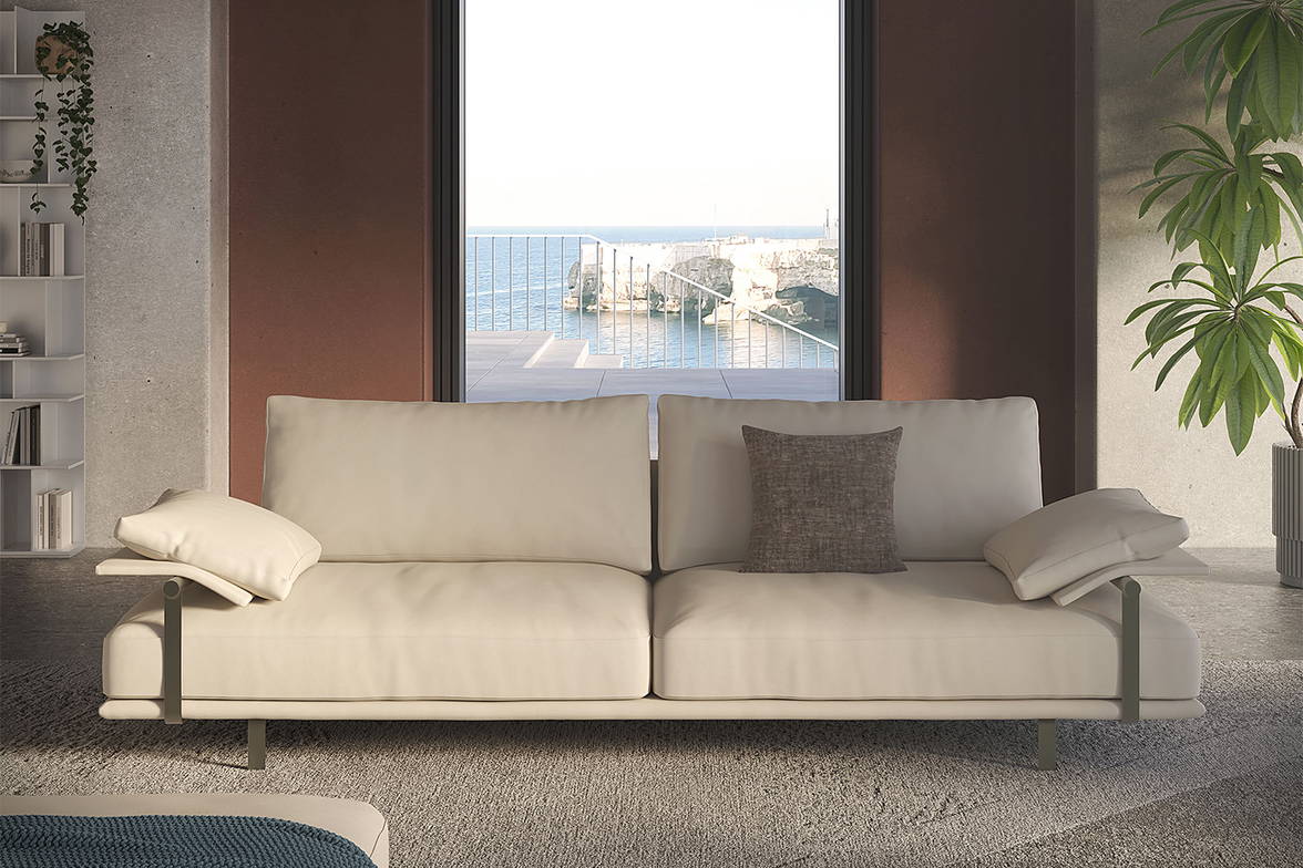 Heston Sofa finished in GLW03 Ecru Soft Leather Glove upholstery in living room Heston Sofa finished in GLW03 Ecru Soft Leather Glove upholstery in living room