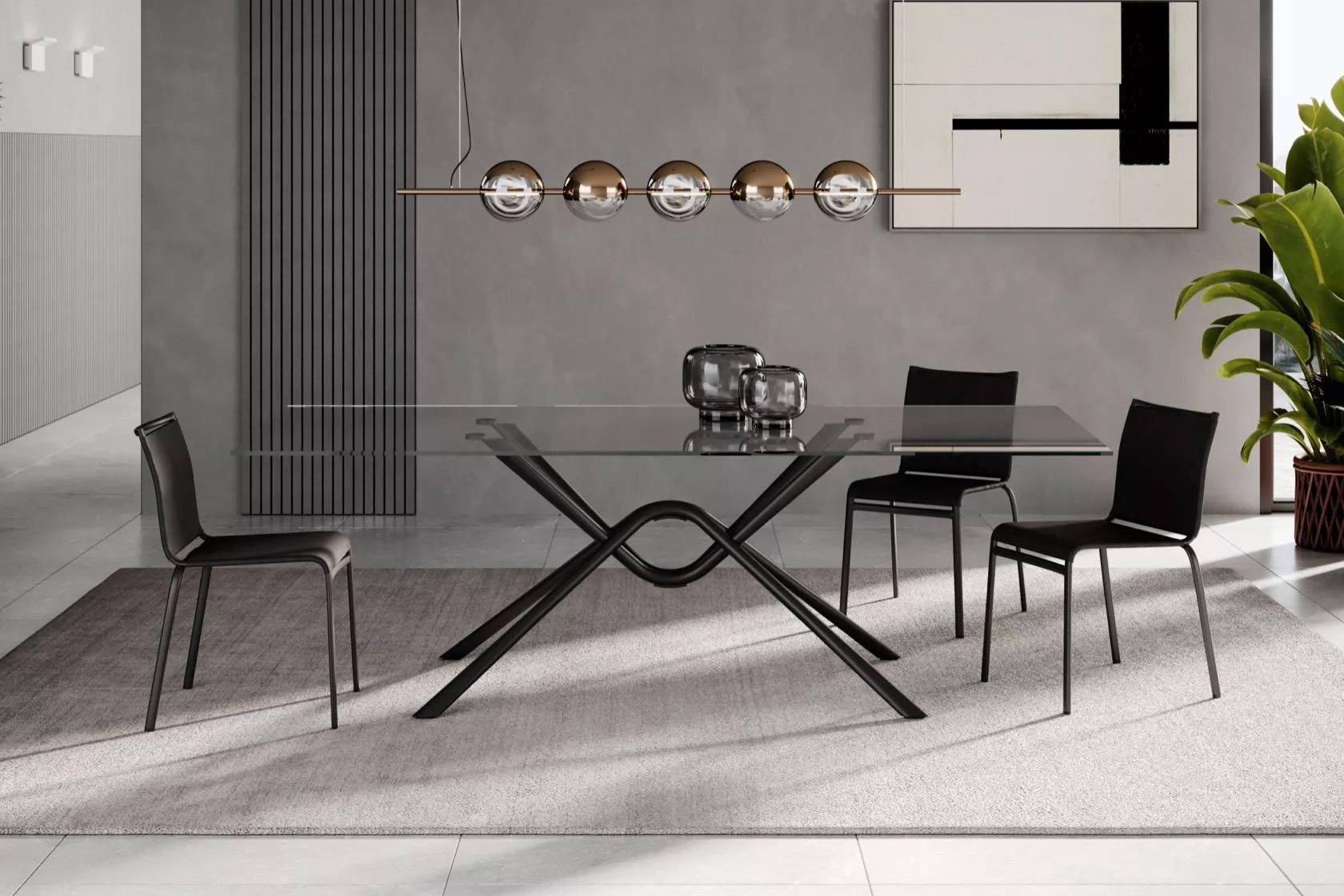 Hunter dining table with rectangular transparent glass top
