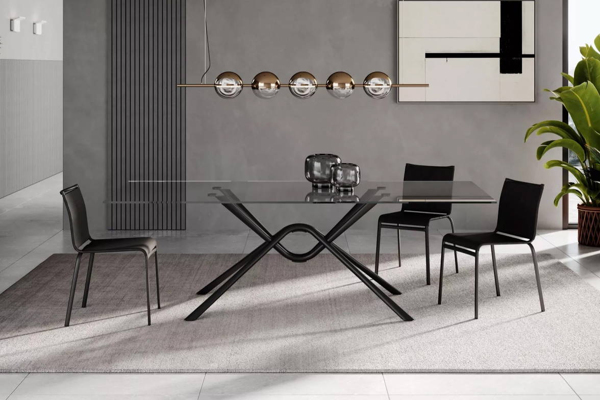 Hunter dining table with rectangular transparent glass top Hunter dining table with rectangular transparent glass top