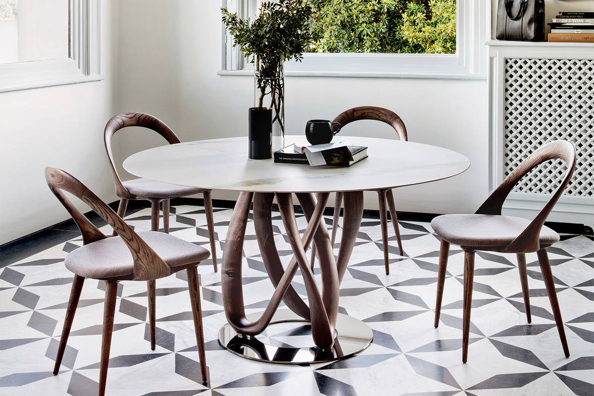 Infinity ceramic round dining table with Nissa dining chairs by Porada Infinity ceramic round dining table with Nissa dining chairs by Porada