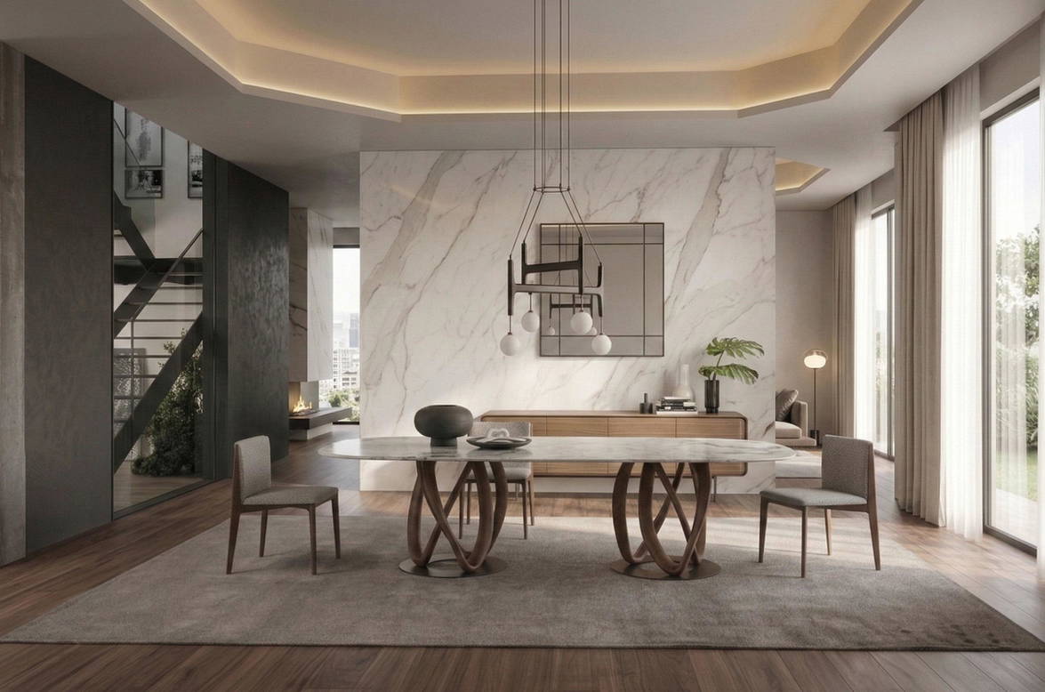 The Infinity Double Pedestal Dining Table by Stefano Bigi for Porada. The Infinity Double Pedestal Dining Table by Stefano Bigi for Porada.