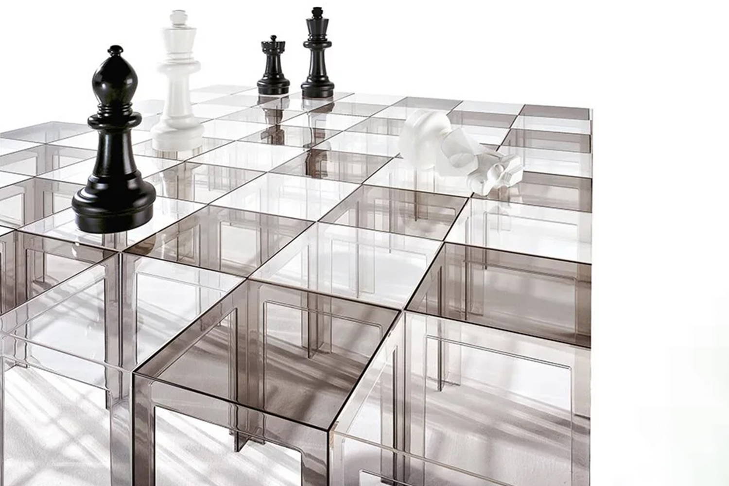 Jolly end tables quickship in crystal and smoked grey finishes