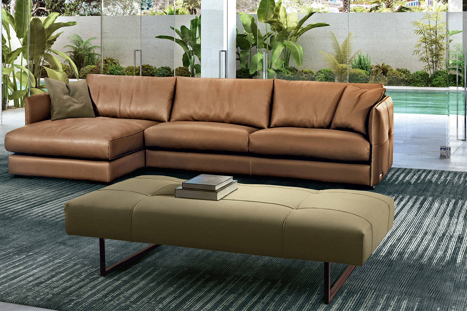 Passepartout bench by Gamma in composition with Alfred sectional