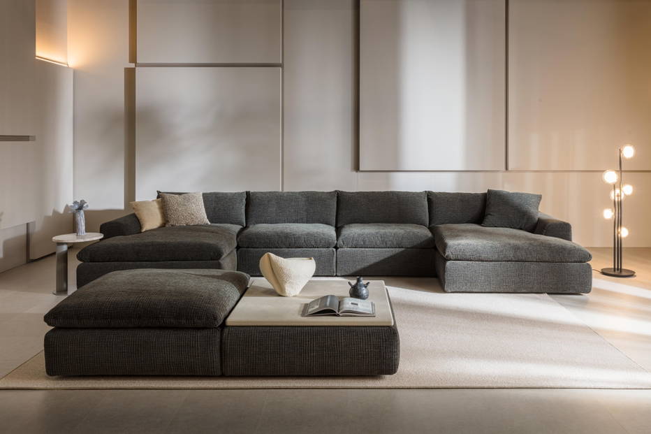 The Juno U-Shaped Sectional Sofa with the Dali end table.