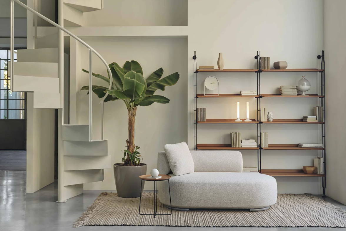 K-Waiting Chaise with the Al Wood End Table and Adam Wood Shelving Unit K-Waiting Chaise with the Al Wood End Table and Adam Wood Shelving Unit