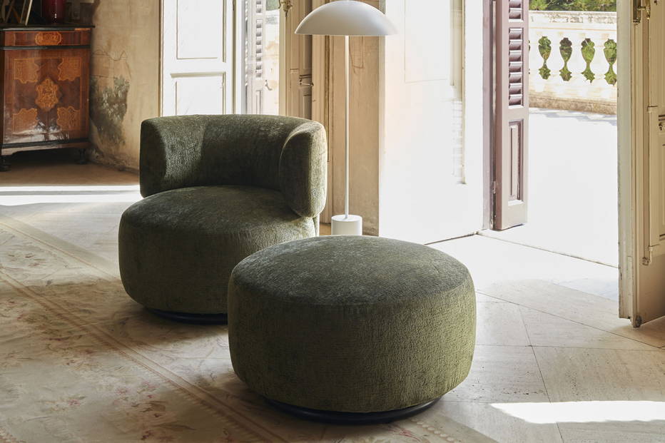 K-Waiting Ottoman by Kartell, in Green Chenille Fabric