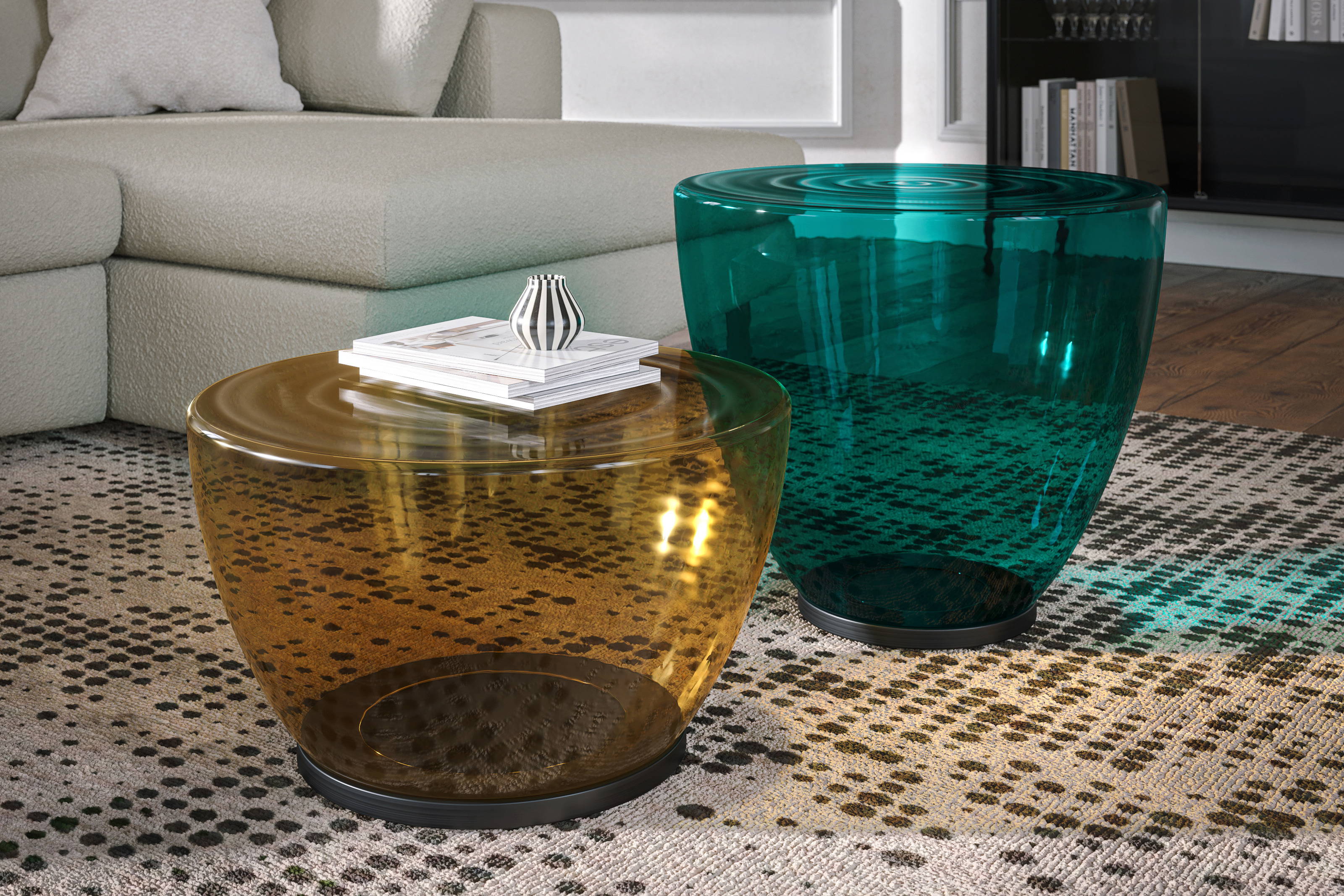 Konca Coffee Tables with Pixel Rug